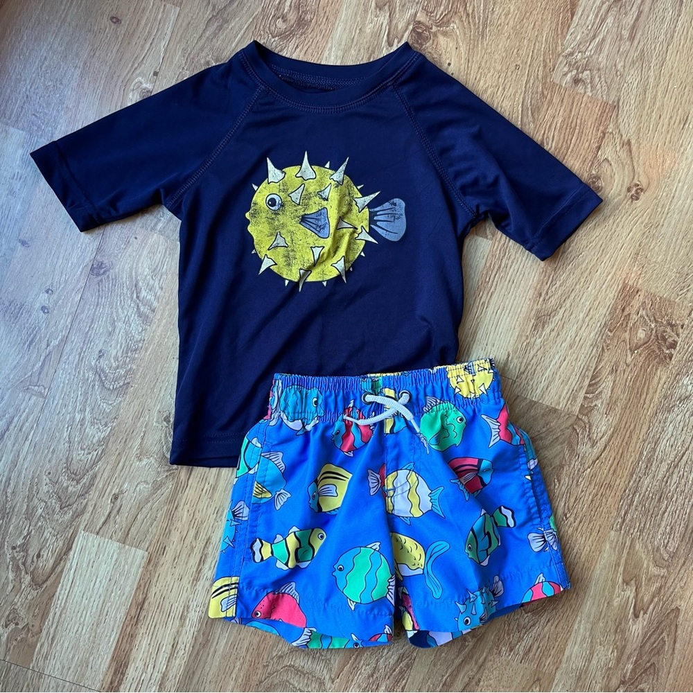Trunks Toddler Boys Swim Set Trunks Rash Guard 2T